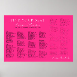 Affiche Neon Pink Basic Wedding Alphabetical Seating Chart