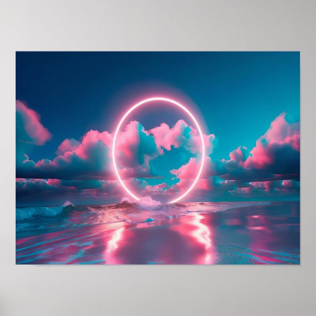 Affiche Neon Pink cloud beach wall art horizontal _ Eclect (Devant)