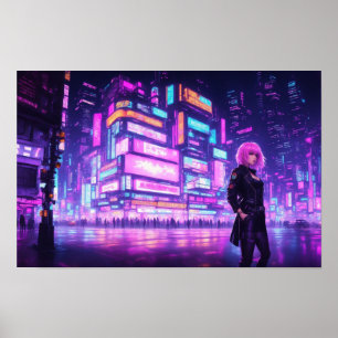Affiche Neon Pink Cyberpunk City