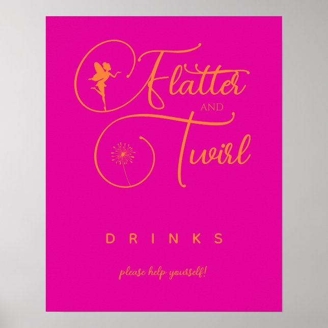 Affiche Neon Pink Orange Minimalist Fairy Drinks (Devant)