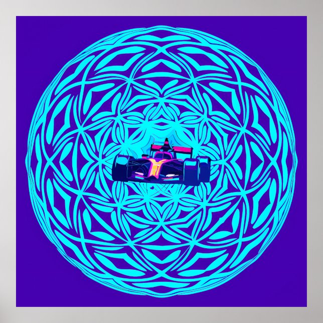 Affiche Neon Race Car in Geometric Sphere (Devant)