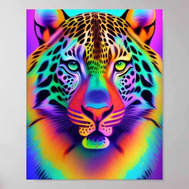 Affiche Neon Rainbow Leopard (Devant)