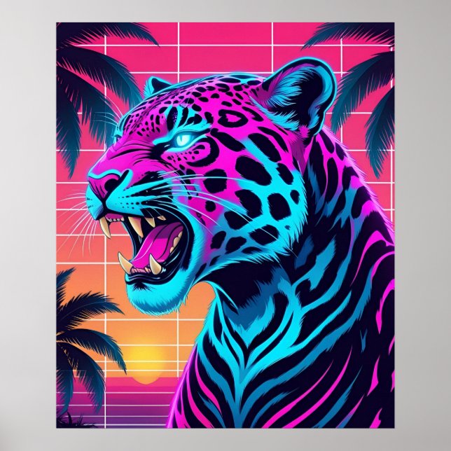 Affiche Neon Retro Jaguar - Vibrant Synthwave 80s Animal D (Devant)