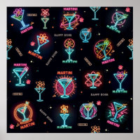 Neon Sign Space Age Atomic Martini Cocktails Impri