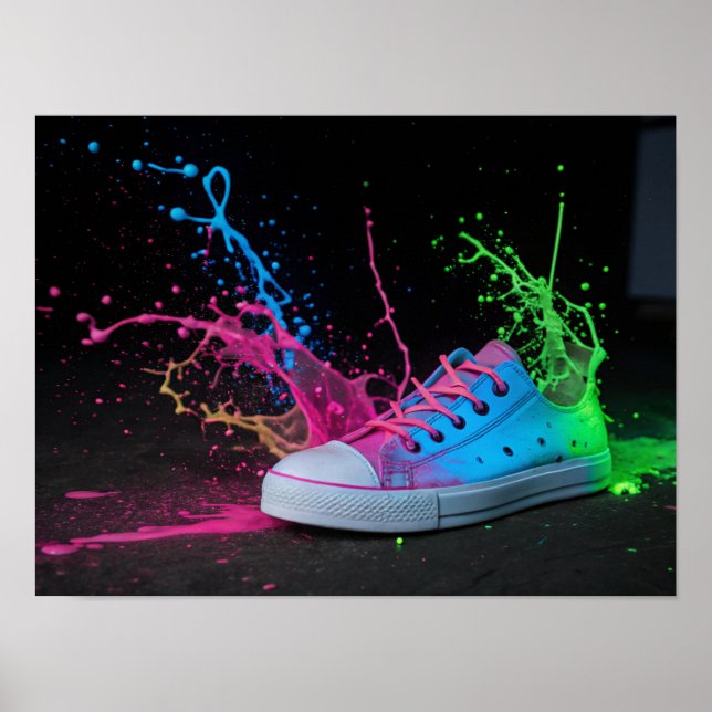 Affiche Neon Splatter sur un Basket coloré (Devant)