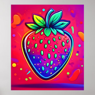Affiche Neon Strawberry Pop