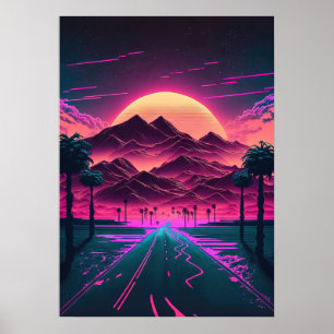Affiche Neon Sunrise au-dessus des montagnes
