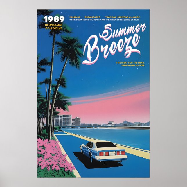 Affiche Neon Sunset Miami Art Print 80s Retro Summer (Devant)