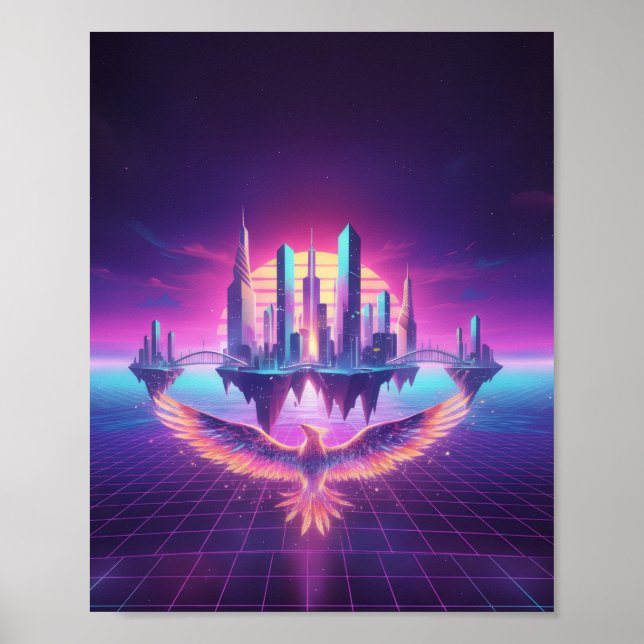 Affiche Neon Synthwave Cityscape Phoenix Art Print (Devant)