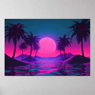 Affiche Neon Tides : Célébration des océans par Vaporwave