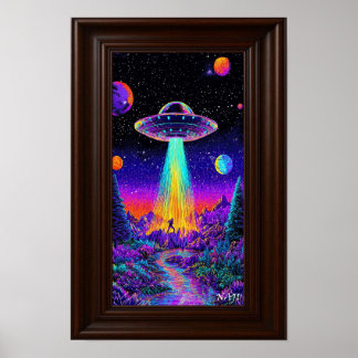 Affiche Neon UFO Abduction – Psychedelic Space Art Print