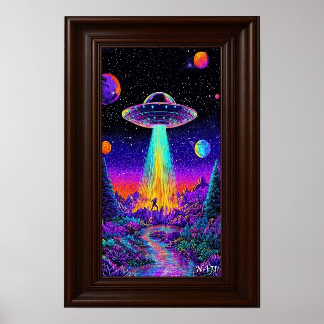 Affiche Neon UFO Abduction – Psychedelic Space Art Print (Devant)