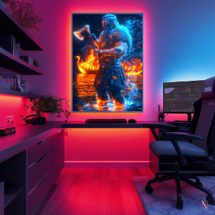 Affiche Neon Viking Berserker - Cyber Norse Warrier