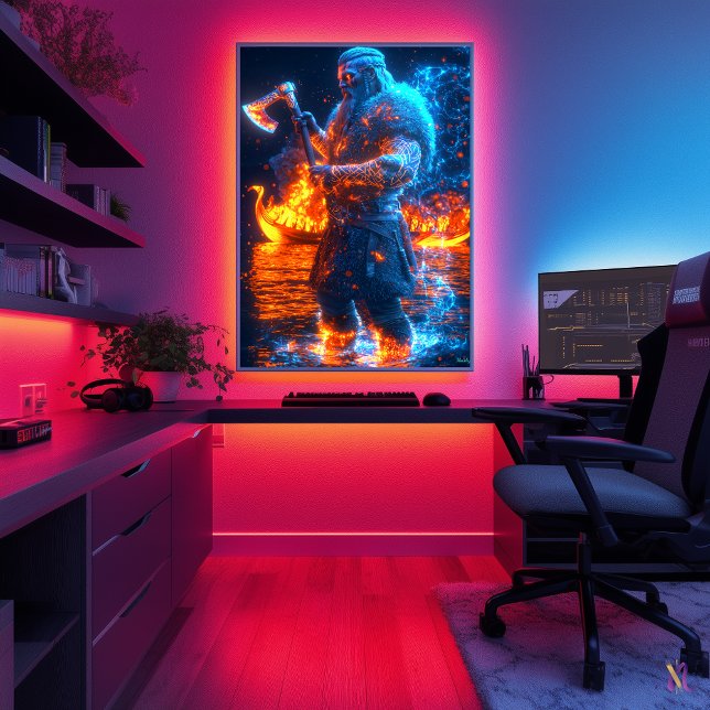 Affiche Neon Viking Berserker - Cyber Norse Warrier (Créateur téléchargé)