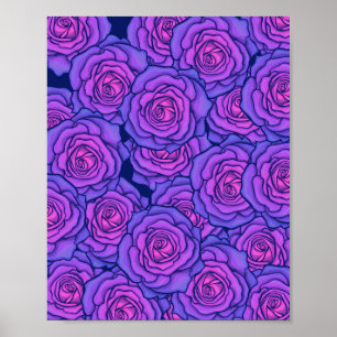 Affiche Neon violet Rose Black Light Style Floral Art