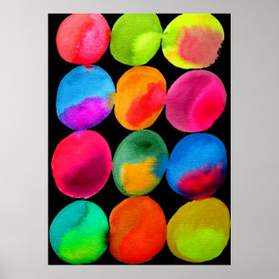 Affiche Neon Watercolor cercle motif couleur art abstrait