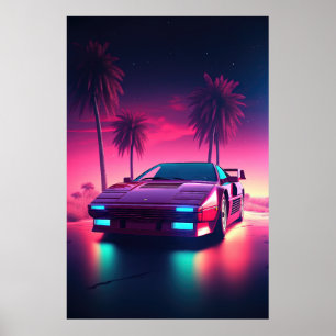 Affiche Neon Wheels : Un Synthwave Drive in the Future