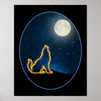 Affiche Neon Wolf Howls at the Moon