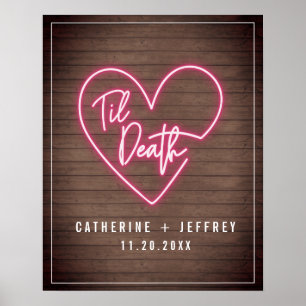 Affiche Neon Wood Til Death Neon Heart Mariage Bienvenue