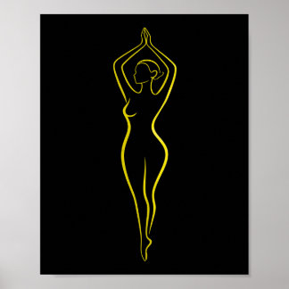 Affiche Neon Yellow Woman Body Line Art Black Minimalist