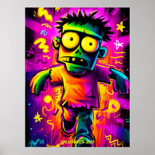 Affiche Neon Zombie – Halloween Cartoon Pop Art Monstre
