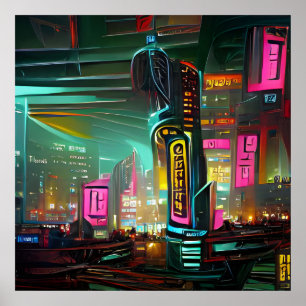 Affiche Neonoir Cyberpunk Abstrait Neon Light City