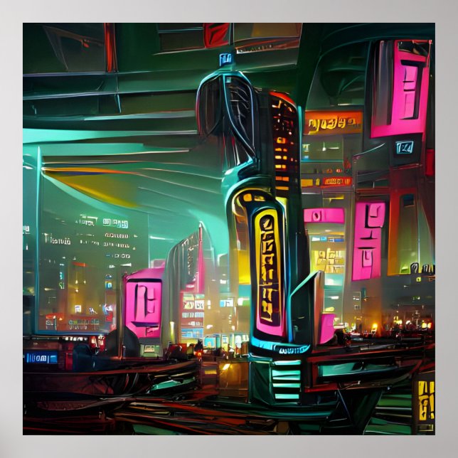 Affiche Neonoir Cyberpunk Abstrait Neon Light City (Devant)