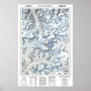 Affiche " Népal/Chine : 1988 Mont Everest carte détaillée 
