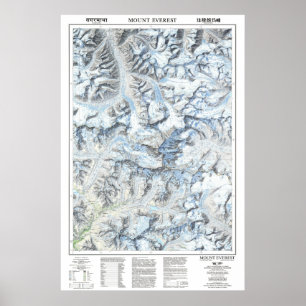 Affiche " Népal/Chine : 1988 Mont Everest detailed map ...