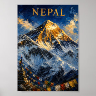 Affiche Népal : Lever de soleil doré sur le mont Everest S
