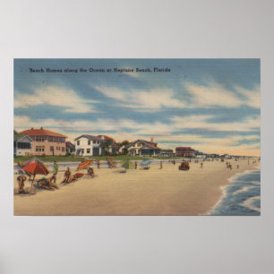 Affiche Neptune Beach, FL - Vue des maisons de front de me
