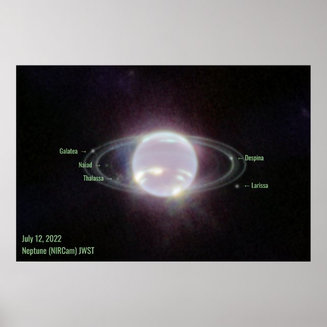 Affiche Neptune James Webb Photo NIRCam Image Texte vert (Devant)