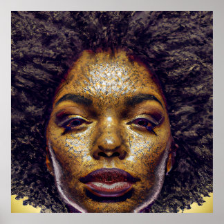 Affiche Nessa Queen Golden Brown cheveux noir Melanin Afro