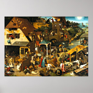 Affiche Netherlandish Proverbs, Pieter Bruegel painting