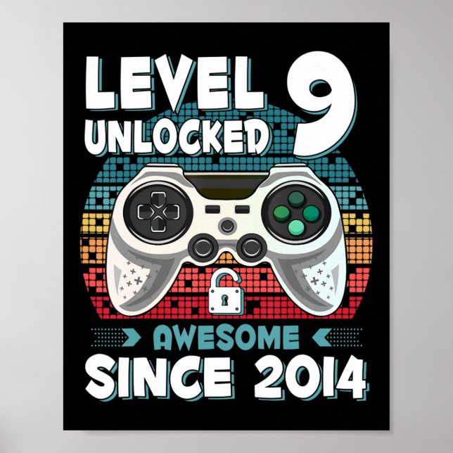 Affiche Neuf Anniversaire 9 ans Son garçon amusant Gamer 9 (Devant)