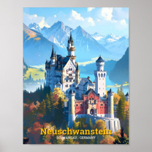 Affiche Neuschwanstein Schwangau Allemagne Vintage voyage