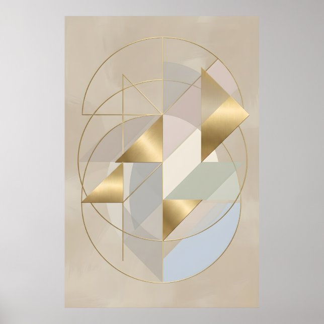 Affiche Neutral Gold Accents Abstract Geometric Wall Art (Devant)