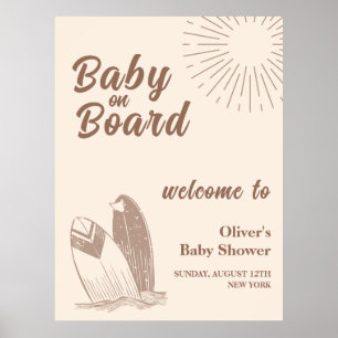 Affiche Neutral Minimal Boho Surfboard Baby shower Bienven