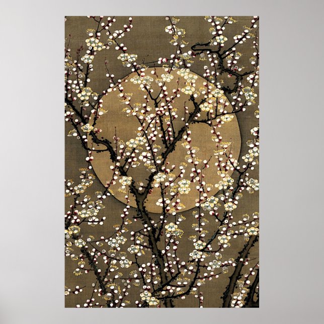 Affiche Neutral Tone Full Moon Cherry Blossom Design Art (Devant)