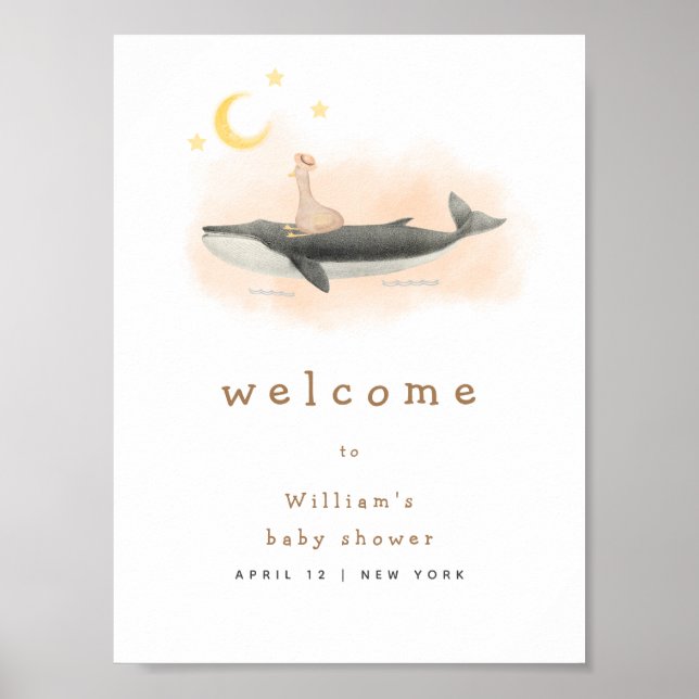 Affiche Neutral Vintage Whale & Baby shower Canard Bienven (Devant)