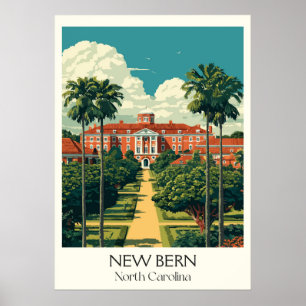 Affiche New Bern Caroline du Nord Vintage Historic Home Ar
