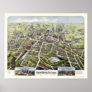 Affiche New Britain, carte panoramique de CT - 1875