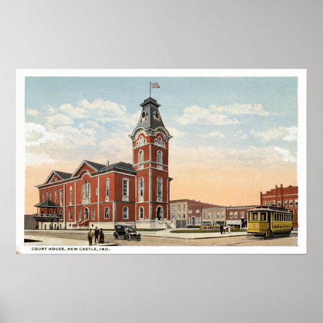 Affiche New Castle, Indiana Court House Trolley (Devant)