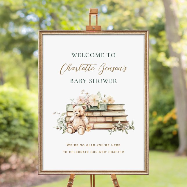 Affiche New Chapter Floral Book Baby Shower Welcome (Créateur téléchargé)