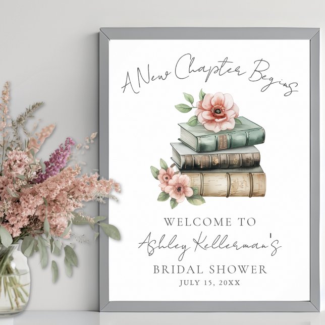 Affiche New Chapter Floral Book Bridal Shower Welcome Sign (New Chapter Floral Book Bridal Shower Welcome Sign)