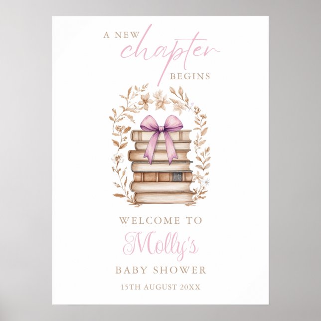 Affiche New Chapter Storybook Pink Baby Shower Welcome (Devant)