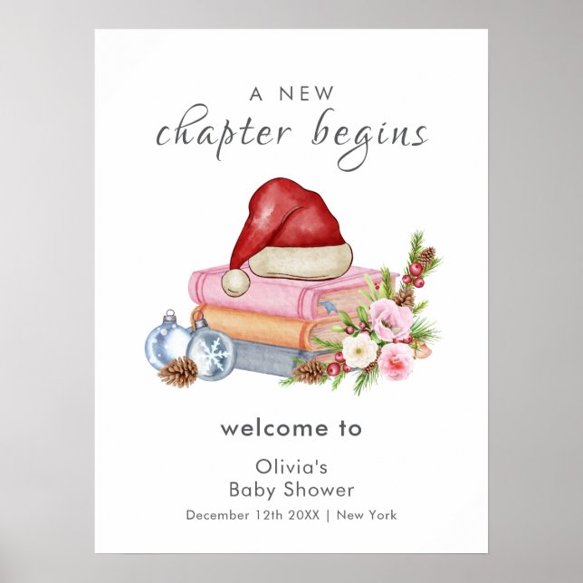 Affiche New Chapter Winter Floral Baby Shower Welcome (Devant)