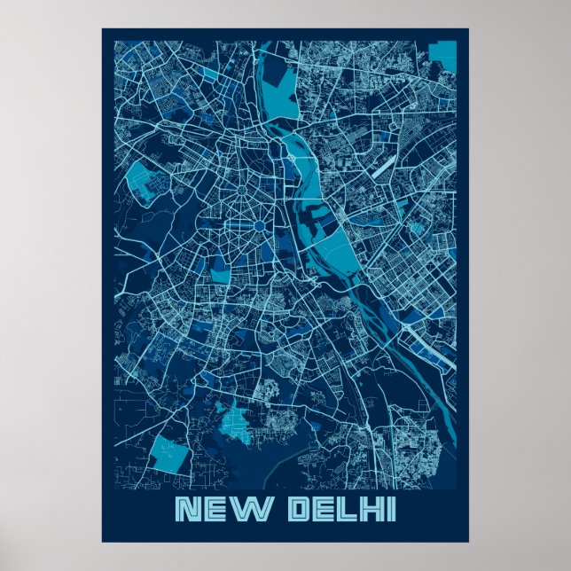 Affiche New Delhi - Carte de la ville de paix de l'Inde (Devant)