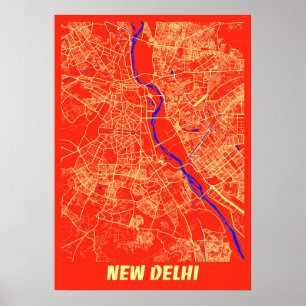 Affiche New Delhi - India Retro City Map