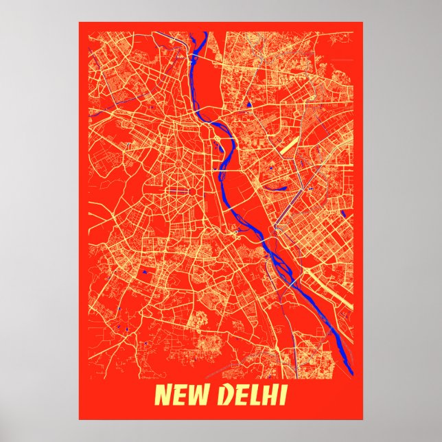Affiche New Delhi - India Retro City Map (Devant)